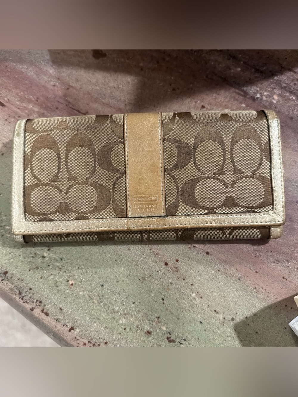 Coach Canvas Continental Wallet in Khaki and Tan